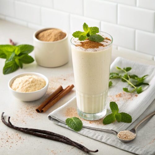 Glass of Vanilla Protein Drink Mix