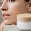 hydrated glowing skin with a few tiny, natural water droplets