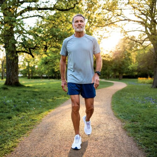 Fit senior man in his 60s enjoying an outdoor walk